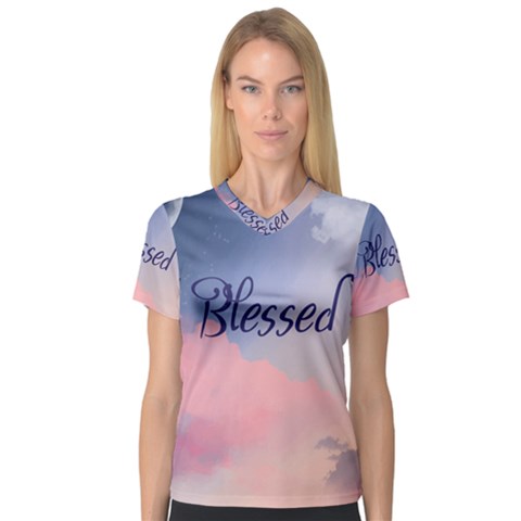 Blessed V-neck Sport Mesh Tee by designsbymallika