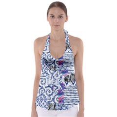 Blue Pastel Print Babydoll Tankini Top by designsbymallika