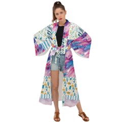 Blue Wavespastel Maxi Kimono by designsbymallika