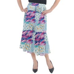 Blue Wavespastel Midi Mermaid Skirt by designsbymallika