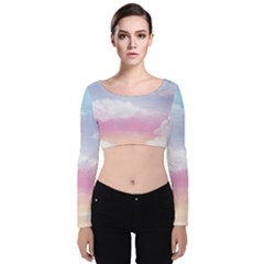 Evening Sky Love Velvet Long Sleeve Crop Top by designsbymallika