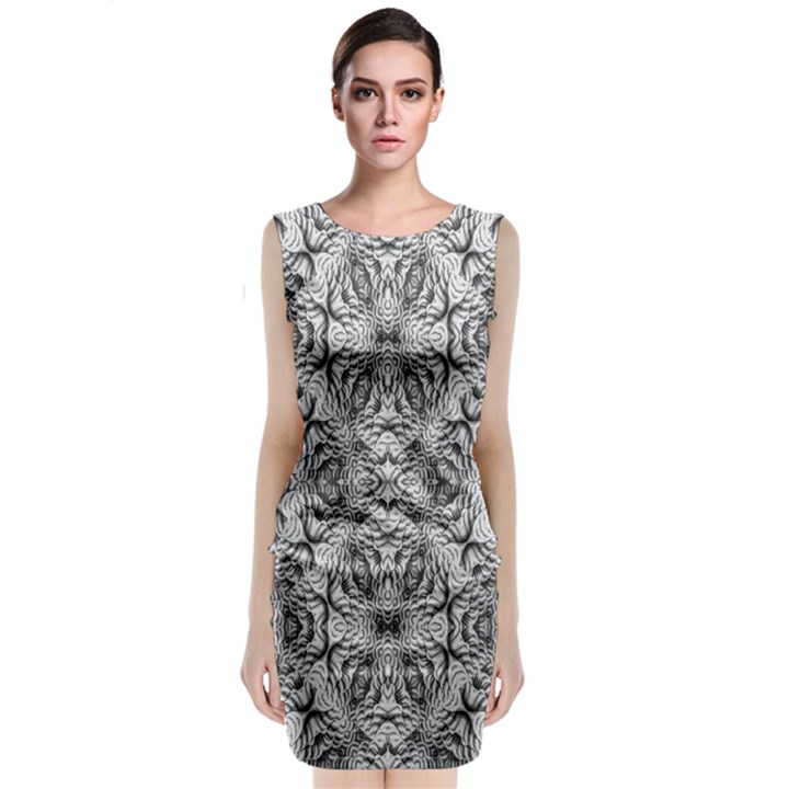 Black And White Ornate Pattern Classic Sleeveless Midi Dress