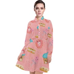 Toothy Sweets Long Sleeve Chiffon Shirt Dress by SychEva