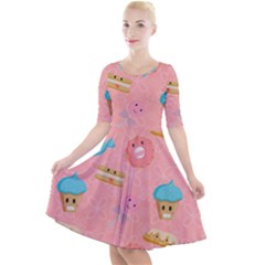 Toothy Sweets Quarter Sleeve A-line Dress by SychEva