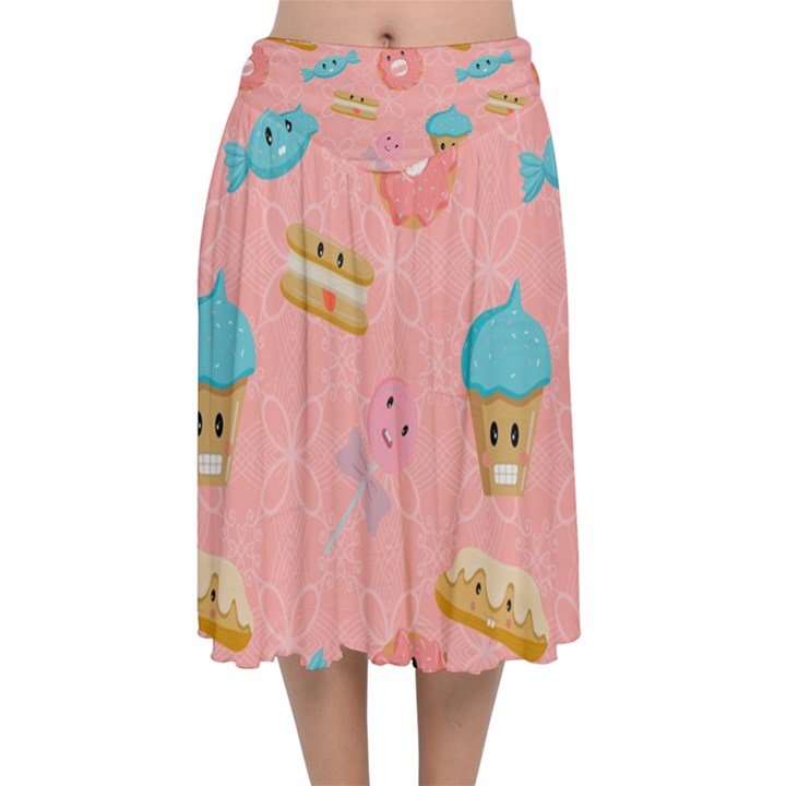 Toothy Sweets Velvet Flared Midi Skirt