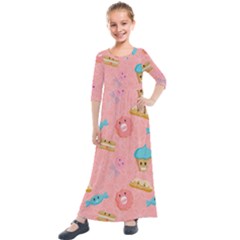 Toothy Sweets Kids  Quarter Sleeve Maxi Dress by SychEva