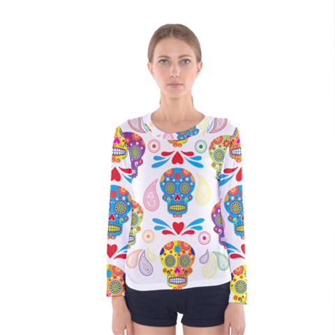 Boho Skull Vibe Women s Long Sleeve Tee by designsbymallika