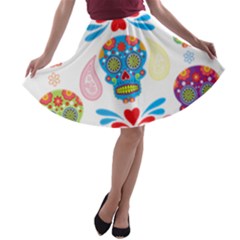 Boho Skull Vibe A-line Skater Skirt by designsbymallika