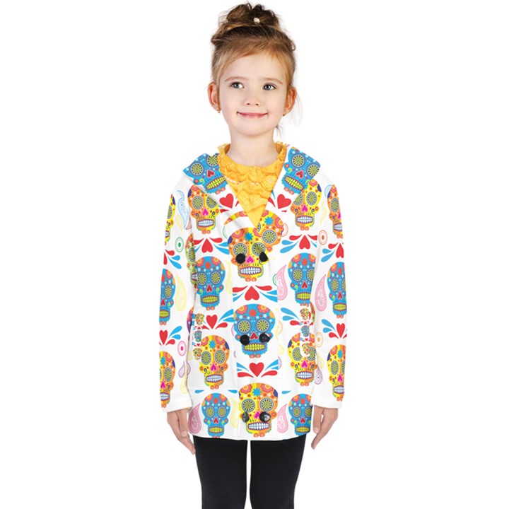 Boho Skull Vibe Kids  Double Breasted Button Coat