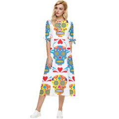 Boho Skull Vibe Bow Sleeve Chiffon Midi Dress