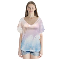 Morning Sky Love V-Neck Flutter Sleeve Top