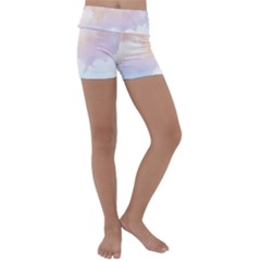 Morning Sky Love Kids  Lightweight Velour Yoga Shorts by designsbymallika