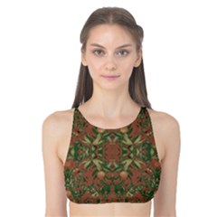 Modern Tropical Motif Print Tank Bikini Top