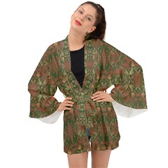 Modern Tropical Motif Print Long Sleeve Kimono by dflcprintsclothing