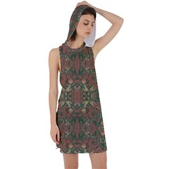 Modern Tropical Motif Print Racer Back Hoodie Dress by dflcprintsclothing