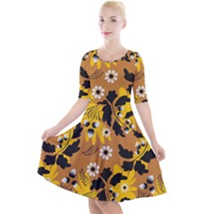 Folk Flowers Art Pattern  Quarter Sleeve A-line Dress by Eskimos