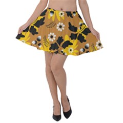 Folk Flowers Art Pattern  Velvet Skater Skirt by Eskimos