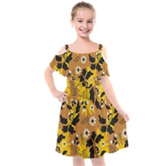 Folk Flowers Art Pattern  Kids  Cut Out Shoulders Chiffon Dress by Eskimos