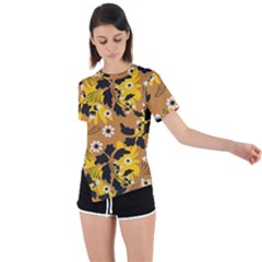 Folk Flowers Art Pattern  Asymmetrical Short Sleeve Sports Tee by Eskimos