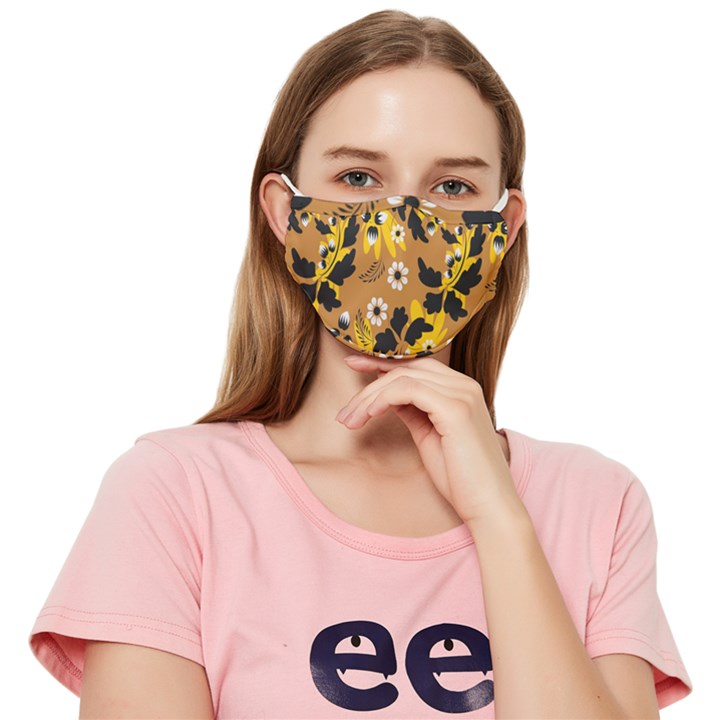 Folk flowers art pattern  Fitted Cloth Face Mask (Adult)