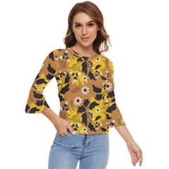 Folk Flowers Art Pattern  Bell Sleeve Top