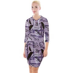 Folk Flowers Art Pattern Floral  Quarter Sleeve Hood Bodycon Dress by Eskimos