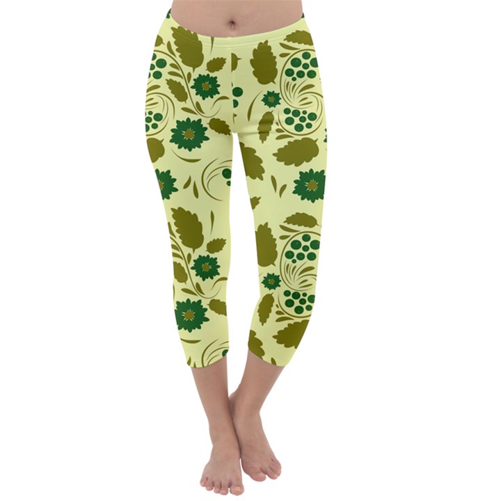 Folk flowers art pattern Floral  Capri Winter Leggings 