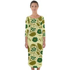 Folk Flowers Art Pattern Floral  Quarter Sleeve Midi Bodycon Dress by Eskimos