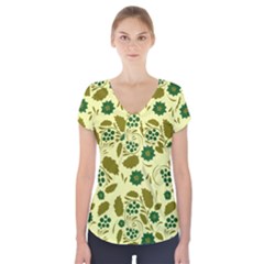 Folk Flowers Art Pattern Floral  Short Sleeve Front Detail Top by Eskimos