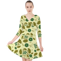 Folk Flowers Art Pattern Floral  Quarter Sleeve Front Wrap Dress by Eskimos