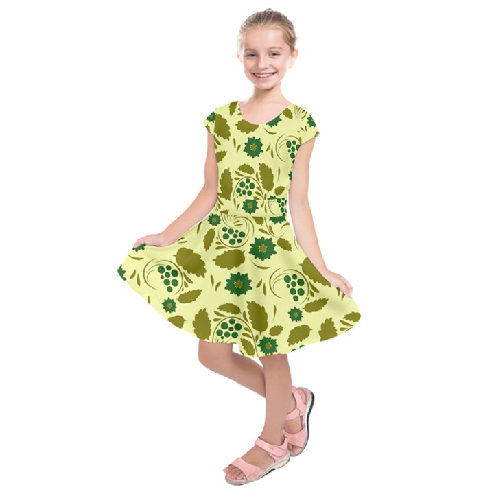 Folk flowers art pattern Floral  Kids  Short Sleeve Dress