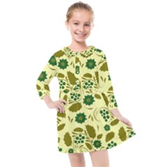 Folk Flowers Art Pattern Floral  Kids  Quarter Sleeve Shirt Dress by Eskimos