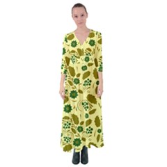 Folk Flowers Art Pattern Floral  Button Up Maxi Dress by Eskimos