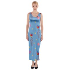 Baby Elephant Flying On Balloons Fitted Maxi Dress by SychEva