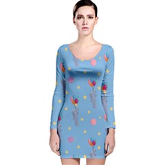 Baby Elephant Flying On Balloons Long Sleeve Velvet Bodycon Dress by SychEva