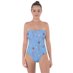 Baby Elephant Flying On Balloons Tie Back One Piece Swimsuit by SychEva