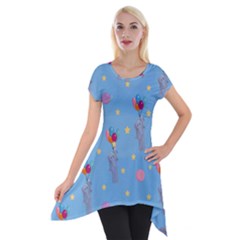 Baby Elephant Flying On Balloons Short Sleeve Side Drop Tunic by SychEva