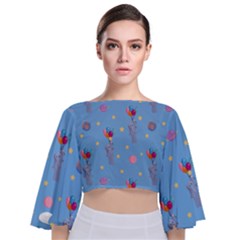 Baby Elephant Flying On Balloons Tie Back Butterfly Sleeve Chiffon Top by SychEva