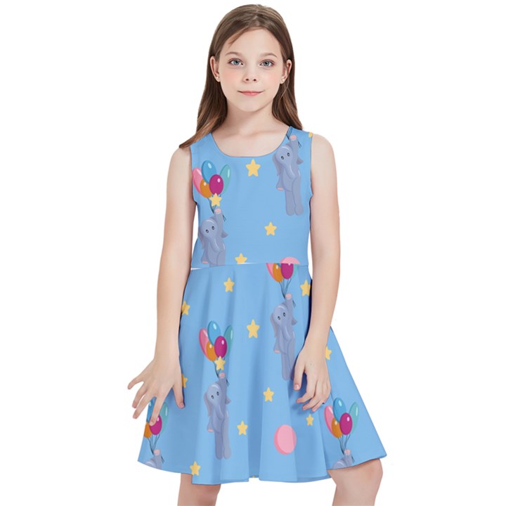 Baby Elephant Flying On Balloons Kids  Skater Dress