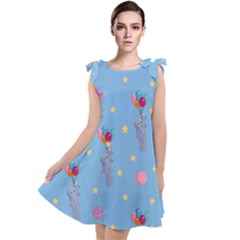 Baby Elephant Flying On Balloons Tie Up Tunic Dress by SychEva