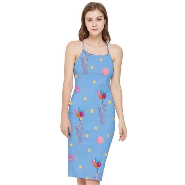 Baby Elephant Flying On Balloons Bodycon Cross Back Summer Dress