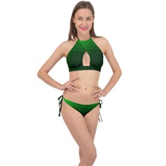 Zappwaits-green Cross Front Halter Bikini Set by zappwaits