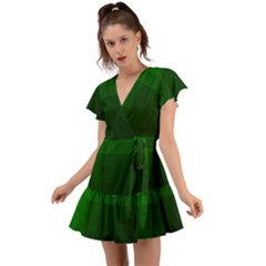 Zappwaits-green Flutter Sleeve Wrap Dress by zappwaits