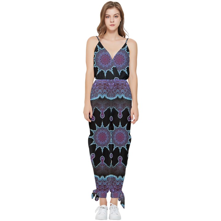 Framed Mandala Sleeveless Tie Ankle Jumpsuit