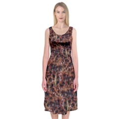 Warm Abstract Surface Print Midi Sleeveless Dress