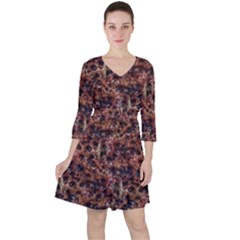 Warm Abstract Surface Print Quarter Sleeve Ruffle Waist Dress by dflcprintsclothing