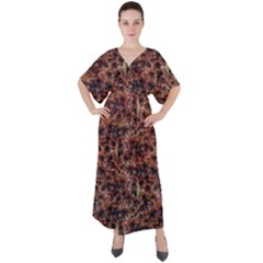 Warm Abstract Surface Print V-neck Boho Style Maxi Dress