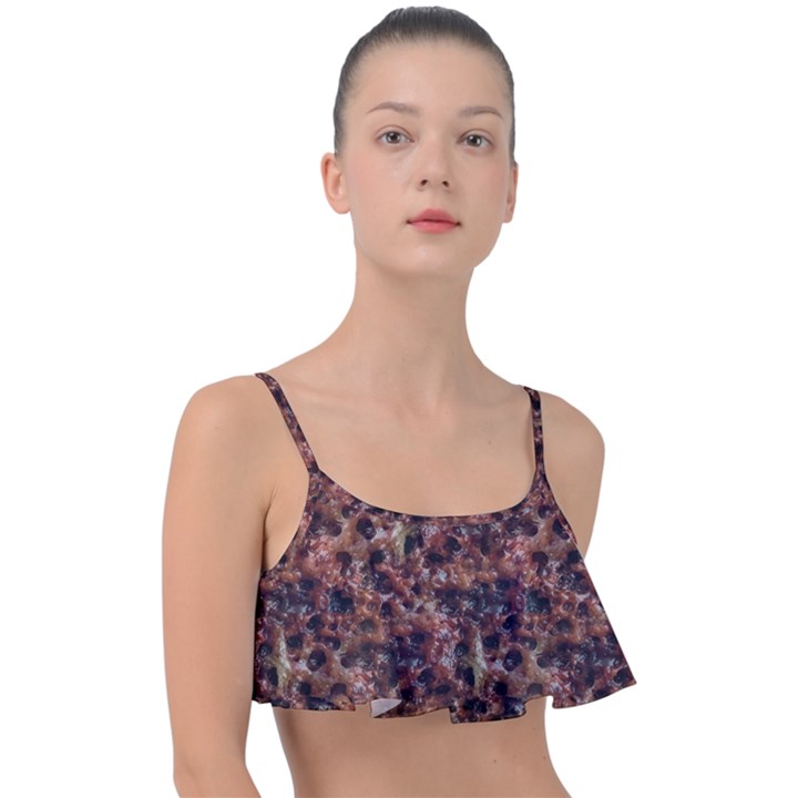 Warm Abstract Surface Print Frill Bikini Top