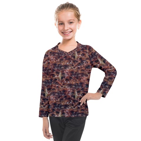 Warm Abstract Surface Print Kids  Long Mesh Tee by dflcprintsclothing