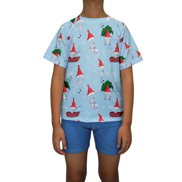 Funny Mushrooms Go About Their Business Kids  Short Sleeve Swimwear